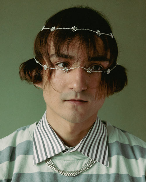 Man with MAPLE Orbit Necklace wrapped around his head