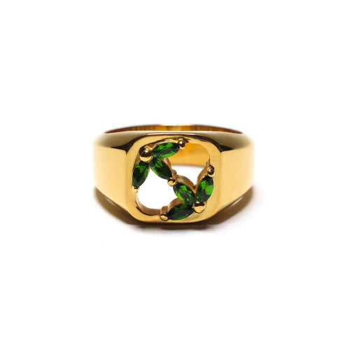 MAPLE 3AM Signet 14K Gold Marquise-Cut Green Topaz Stone front view