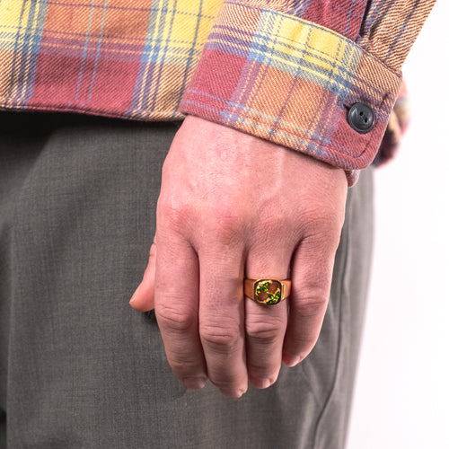 MAPLE 3AM Signet 14K Gold Marquise-Cut Green Topaz Stone on finger view