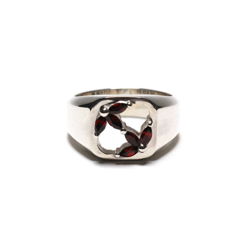 MAPLE 3AM Signet Silver 925 Marquise-Cut Red Topaz Stone front view