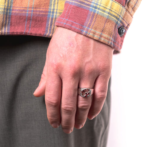 MAPLE 3AM Signet Silver 925 Marquise-Cut Red Topaz Stone on finger view