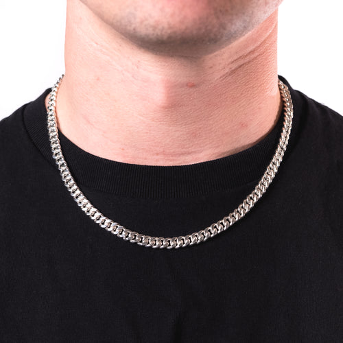 MAPLE 8mm Cuban Link Chain Silver 925 with S-hook clasp on model