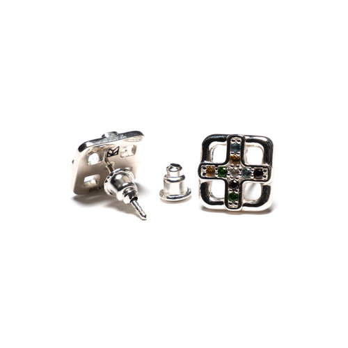 MAPLE Cross Earrings Silver 925/Topaz front and back view & earring post stud