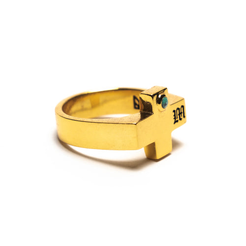 MAPLE Cross Signet Ring 14K Gold & Turquoise Stone side view