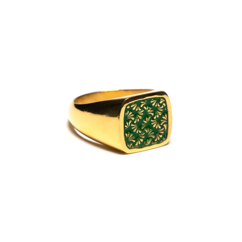 MAPLE Floral Signet 14K Gold/Green Enamel side view