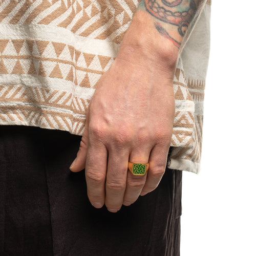 MAPLE Floral Signet 14K Gold/Green Enamel on finger view