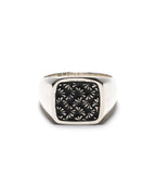 MAPLE Floral Signet Ring 925 Art Deco Pattern Silver Black Enamel filled front view