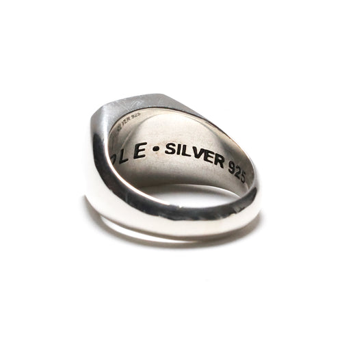 MAPLE Floral Signet Ring 925 Art Deco Pattern Silver Black Enamel filled back inside view