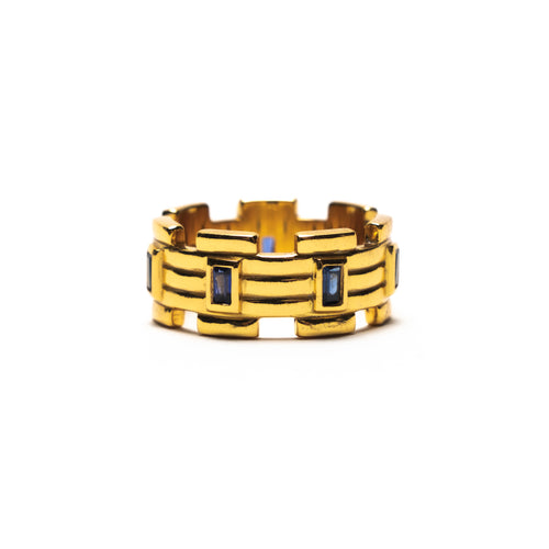 MAPLE Lui Link Stone Ring 14K Gold Baguette-Cut Blue Sapphire Stone side view