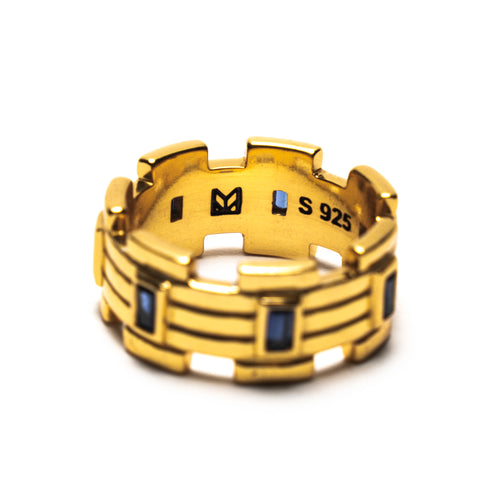 MAPLE Lui Link Stone Ring 14K Gold Baguette-Cut Blue Sapphire Stone back inside hallmarking view