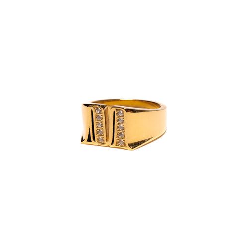 MAPLE "M" Signet Ring 14K Gold/Topaz side view