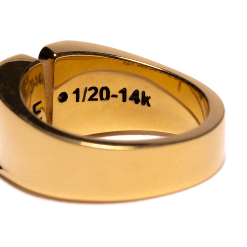 MAPLE "M" Signet Ring 14K Gold/Topaz back inside view closeup