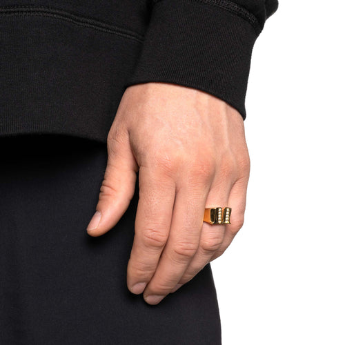 MAPLE "M" Signet Ring 14K Gold/Topaz on finger view