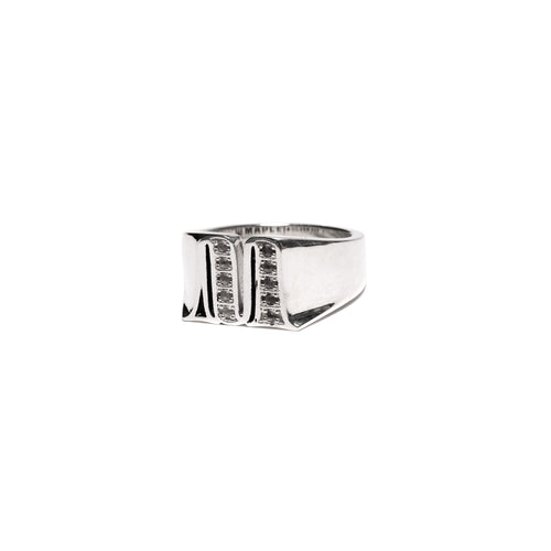 MAPLE "M" Signet Ring Silver 925/Topaz side view