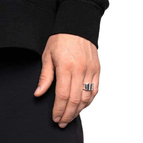 MAPLE "M" Signet Ring Silver 925/Topaz on finger view
