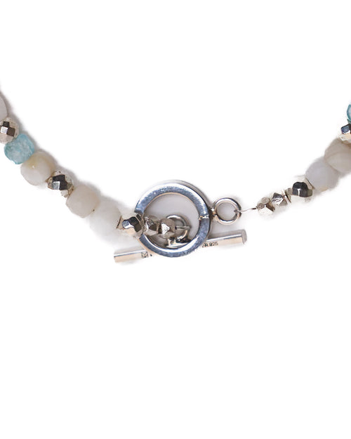 MAPLE Madina Beaded Bracelet Silver 925 mother of pearl blue topaz pyrite stone toggle clasp