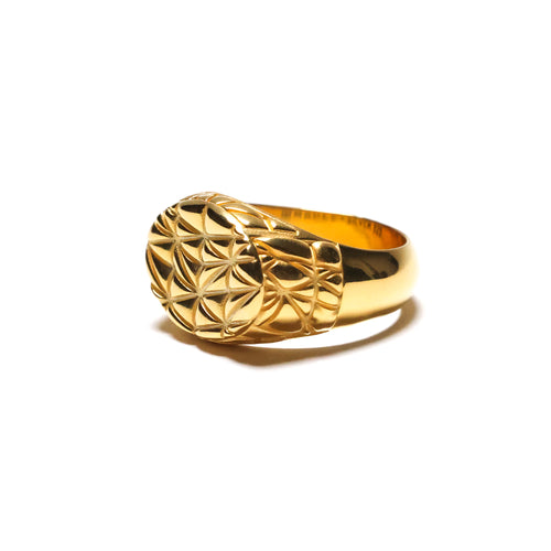 MAPLE Mccourt Signet Ring 14K Gold Shed Building inspired side view
