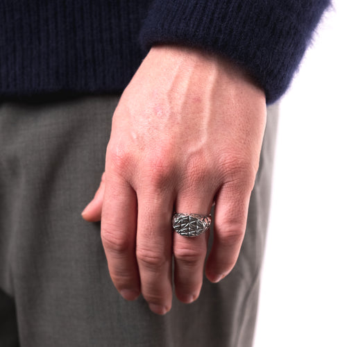 MAPLE Mccourt Signet Ring Silver 925 Shed Building inspired on finger view