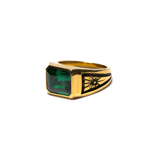 MAPLE Midnight Ring Slim 14K Gold/Green Emerald side view