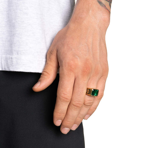 MAPLE Midnight Ring Slim 14K Gold/Green Emerald on finger view