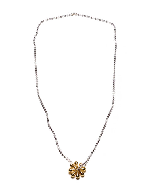 MAPLE Orbit Pendant 14K Gold and 2.5mm Ball Chain Silver 925 front view