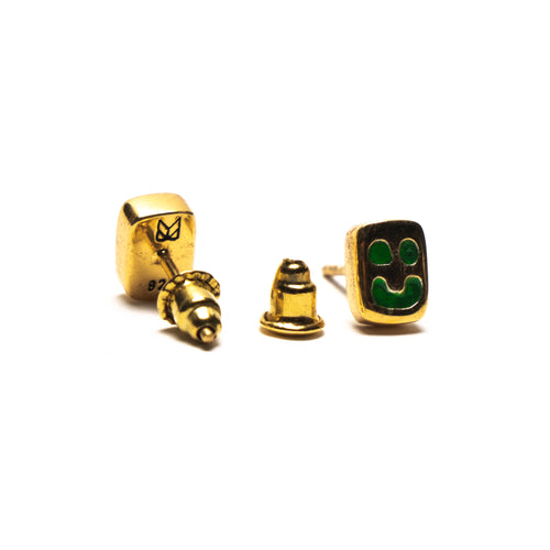 MAPLE Smiley Earring 14K & enamel Gold front and back with earring post stud