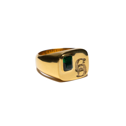 MAPLE 69 Signet Ring 14K Gold Green Emerald side view