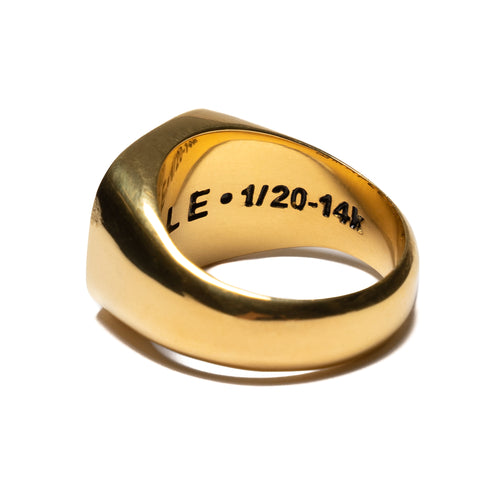 MAPLE 69 Signet Ring 14K Gold Green Emerald back inside view