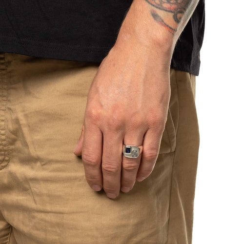 MAPLE 69 Signet Ring Silver 925 Blue Sapphire on finger view