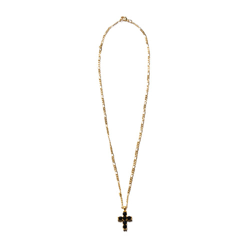MAPLE Cross Chain with Figaro Chain Cross Pendant 14K Gold Onyx Stone front view