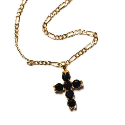 MAPLE Cross Chain with Figaro Chain Cross Pendant 14K Gold Onyx Stone pendants