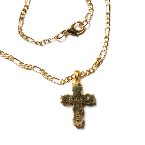 MAPLE Cross Chain with Figaro Chain Cross Pendant 14K Gold Onyx Stone back