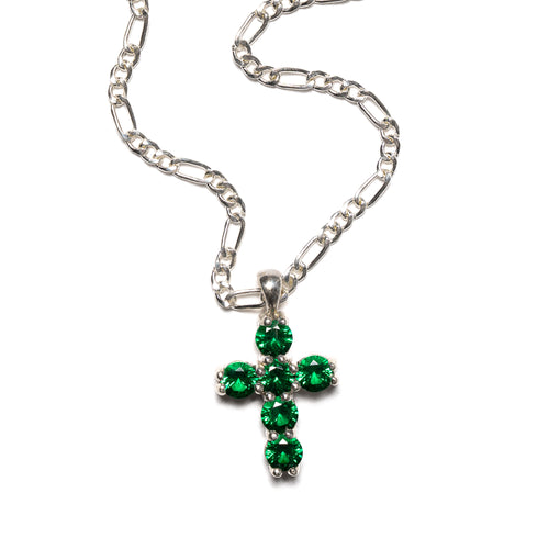 MAPLE Cross Chain with Figaro Chain Cross Pendant Silver 925 Green Emerald pendants