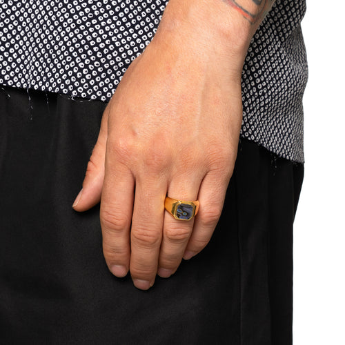 MAPLE Duppy Signet Ring 14K Gold/Abalone on finger view