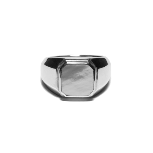 MAPLE Duppy Signet Ring Silver 925 Mother of Pearl stone front view
