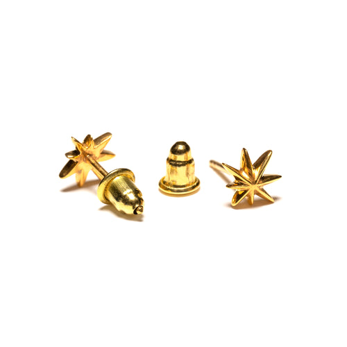 MAPLE Hempstar Earring Studs 14K Gold front and back view & earring post stud