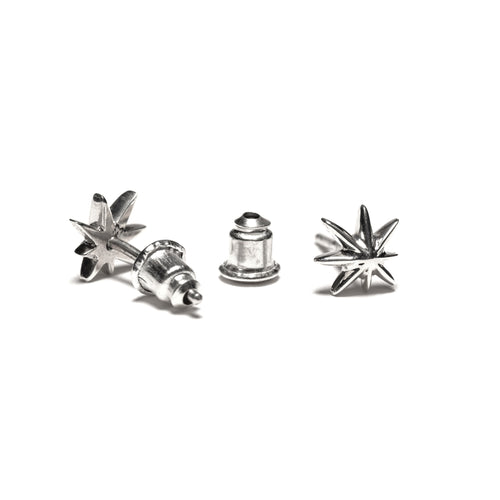 MAPLE Hempstar Earring Studs Silver 925 front and back view & earring post stud