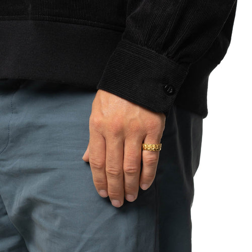 MAPLE History Band Ring 14K Gold inspired by David Michelangelo on finger view