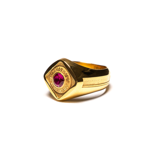 MAPLE Psychotropic Class Ring 14K Gold/Rub Gemstone side view