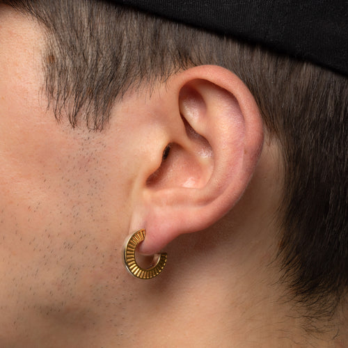 MAPLE Two Tone Hoop Earrings Silver 925 14K Gold on ear view
