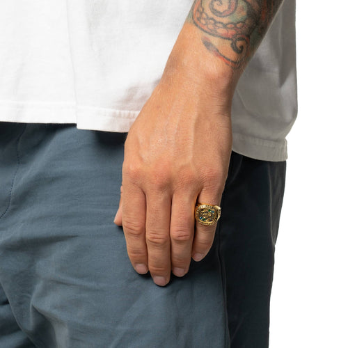 MAPLE Weekend Champion Ring 14K Gold Multicolored Topaz Stones on finger view