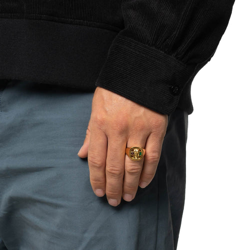 MAPLE Woman Signet Ring 14K Gold Amethyst and Sapphire Stones on finger view