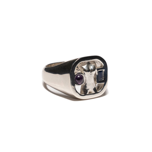 MAPLE Woman Signet Ring Silver 925 Amethyst and Sapphire Stones side view