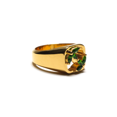 MAPLE 3AM Signet 14K Gold Marquise-Cut Green Topaz Stone side view
