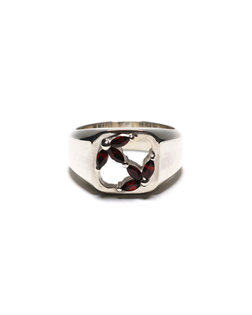 MAPLE 3AM Signet Silver 925 Marquise-Cut Red Topaz Stone front view