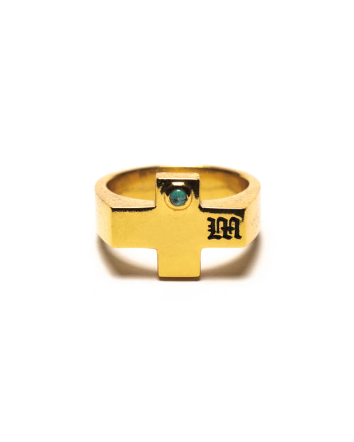 MAPLE Cross Signet Ring 14K Gold & Turquoise Stone front view