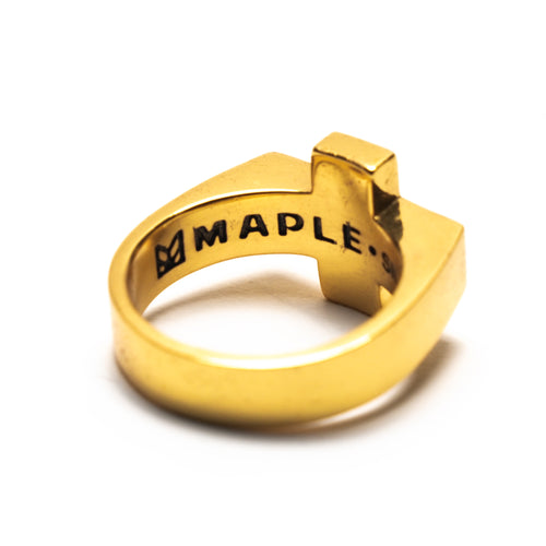 MAPLE Cross Signet Ring 14K Gold & Turquoise Stone inside back view of MAPLE logo