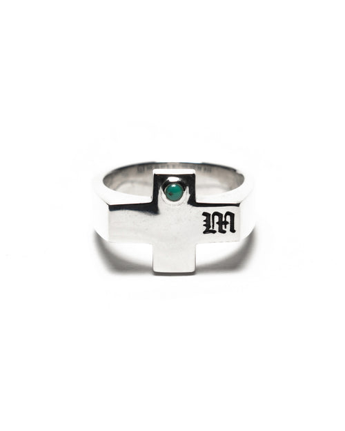 MAPLE Cross Signet Ring Silver 925 & Turquoise Stone front view