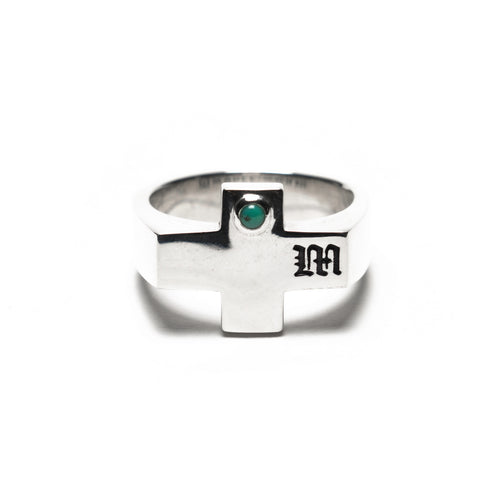 MAPLE Cross Signet Ring Silver 925 & Turquoise Stone front view