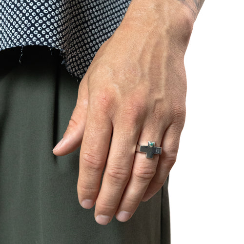 MAPLE Cross Signet Ring Silver 925 & Turquoise Stone on finger
